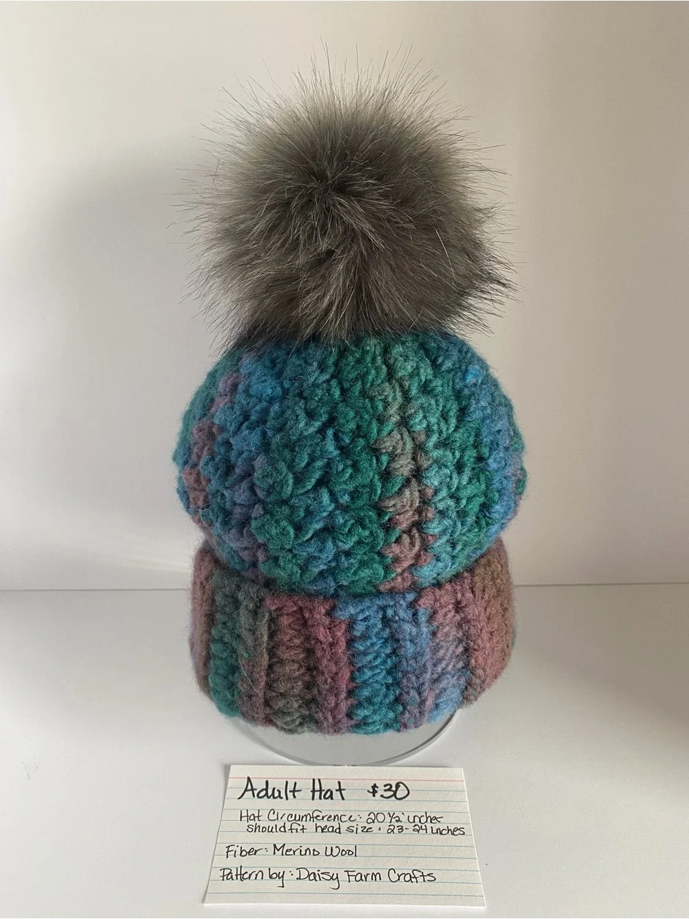 Adult Crocheted Pom Beanie - Multicolor